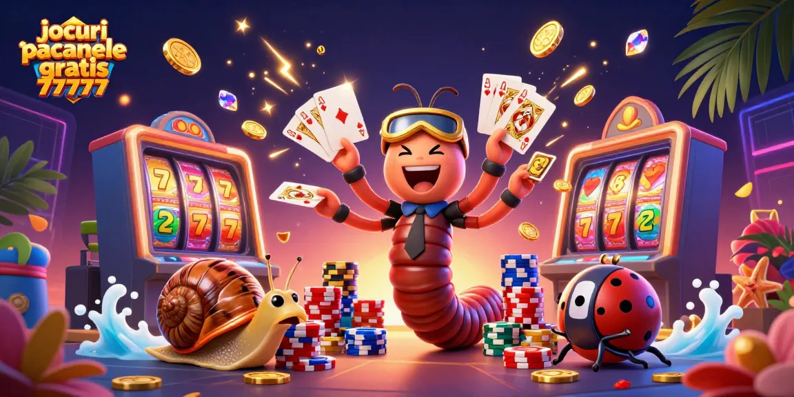 Joacă jocuri pacanele gratis 77777 cu un dealer 3D și simboluri de noroc în acțiune.