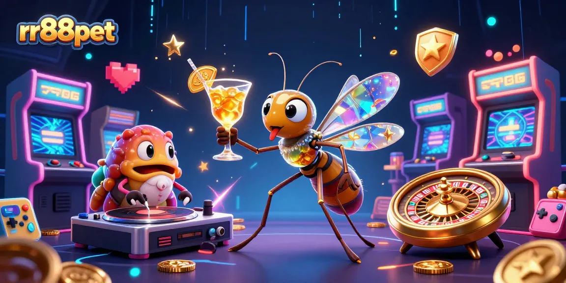 Engage with rr88pet's vibrant 3D casino scene featuring animated characters in a lively atmosphere.