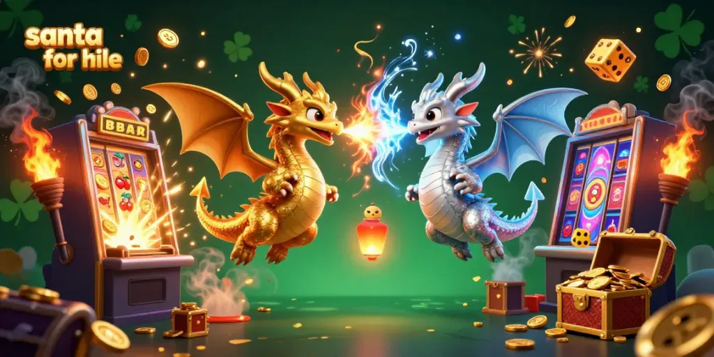 Experience the magic with Santa for hire amidst a lively casino scene of jackpots and excitement.