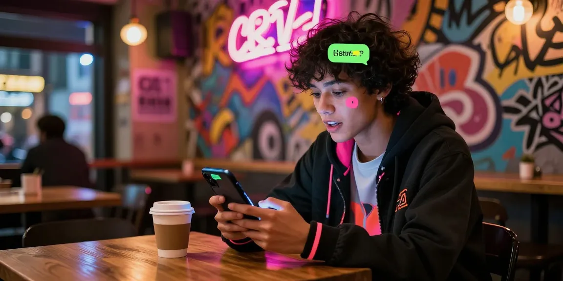 Engaging in playful interactions with ai chat nsfw on a smartphone in a bustling urban café.