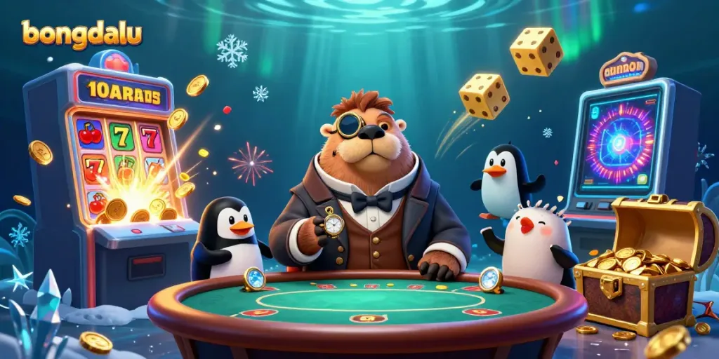 Experience excitement with bongdalu at an underwater poker table, featuring playful characters and casino elements.