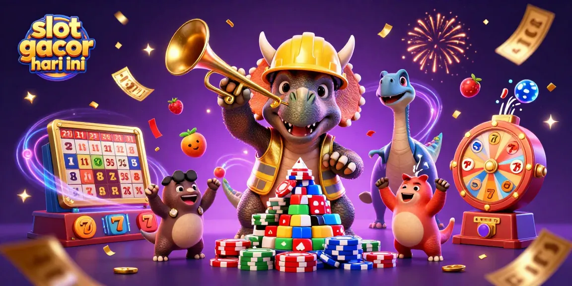 Play thrilling slot gacor hari ini amidst colorful gaming symbols and dynamic celebration elements.