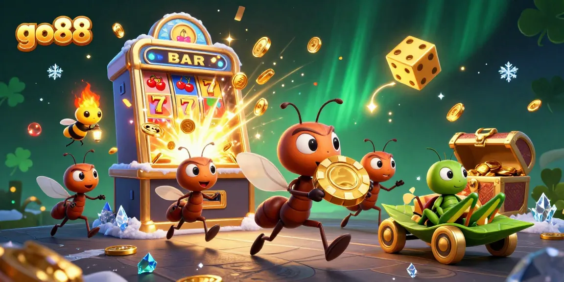 go88 as a vibrant casino adventure scene filled with playful characters and exciting gambling elements