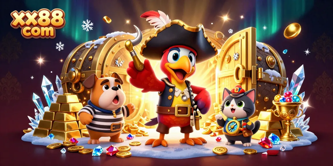 Experience exciting games at xx88 com with a vibrant 3D pirate-themed casino illustration.