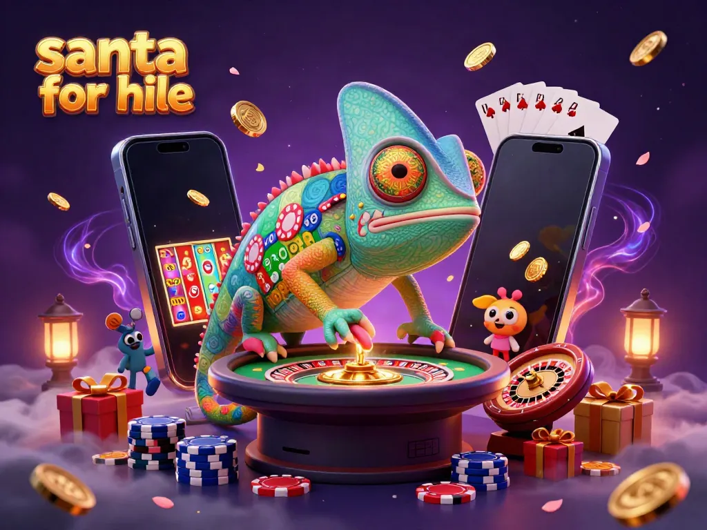 Experience the magic of “santa for hire” with vibrant casino characters amidst playful gaming elements.