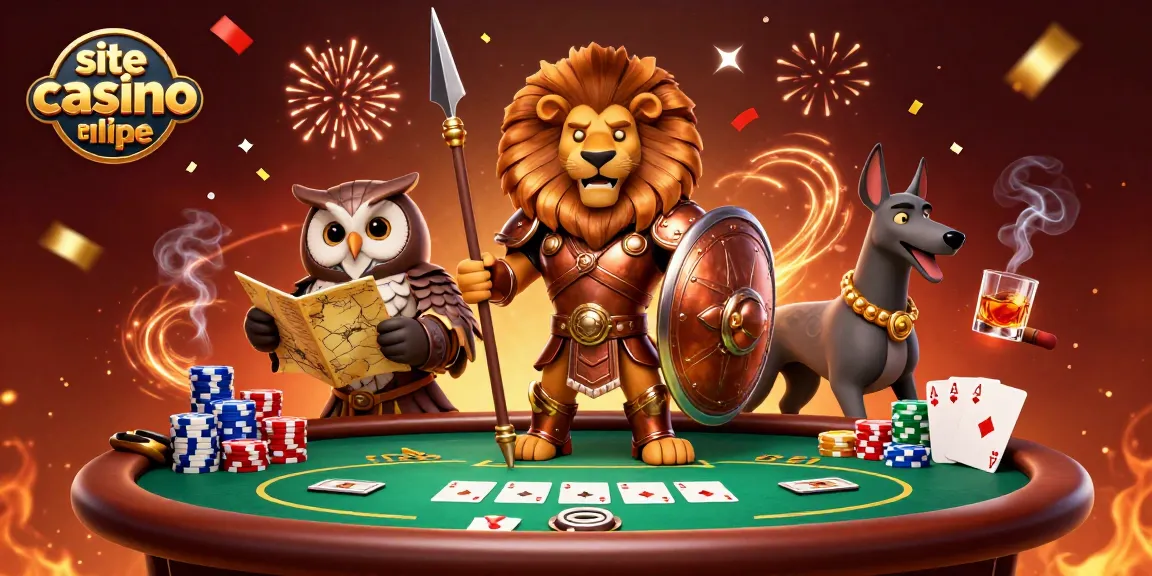 Plongez dans l'univers du site casino en ligne avec un lion spartiate et une table de poker dynamique.