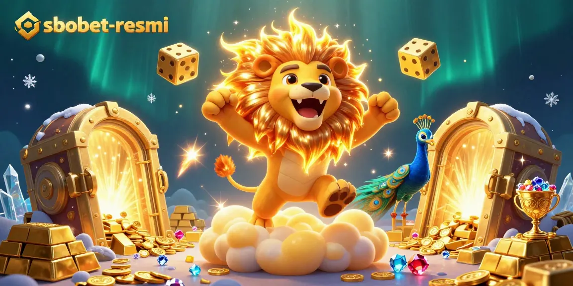 Engage in thrilling betting at sbobet-resmi with our dynamic 3D casino scene showcasing excitement and wealth.