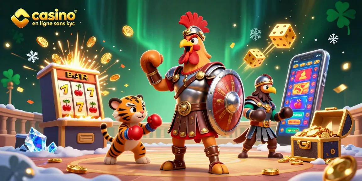Profitez des jeux au casino en ligne sans KYC avec un combat de coqs illustré et des jackpots en explosion.
